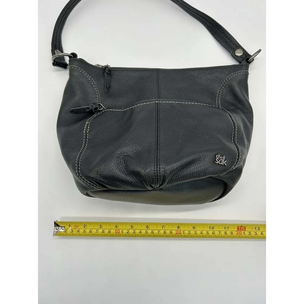 The Sak Black Leather Hobo Bag Shoulder Purse Pebbled Stitch Slouchy Medium